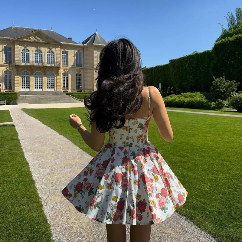 Tulle Skirt Floral Print A-line Floral Dress floraldress-250126