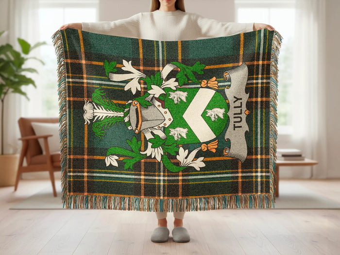 Tully family crest tartan woven blanket shown at full scale.