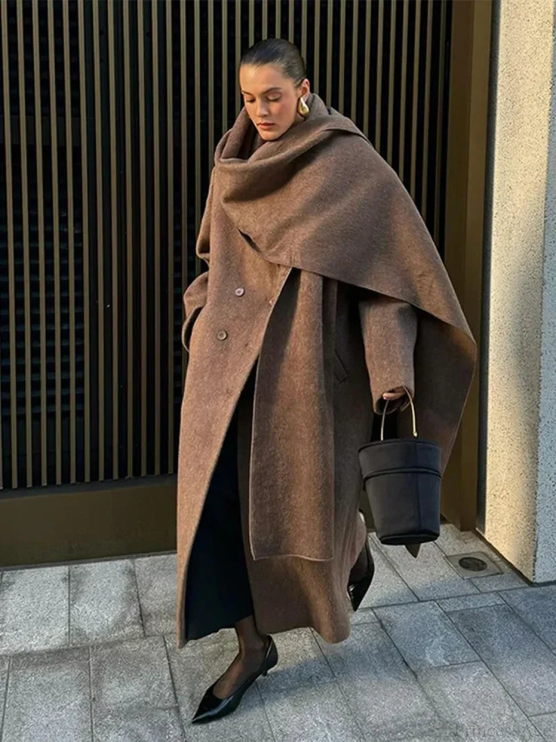 Turn-Down Collar Double-Breasted Overcoat
