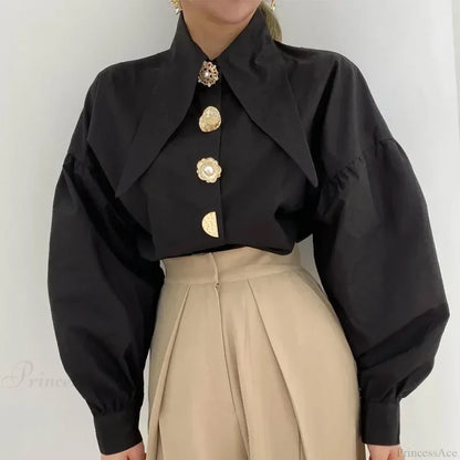 Turn Down Collar Long Sleeve Comfortable Autumn Blouse blouse-250126