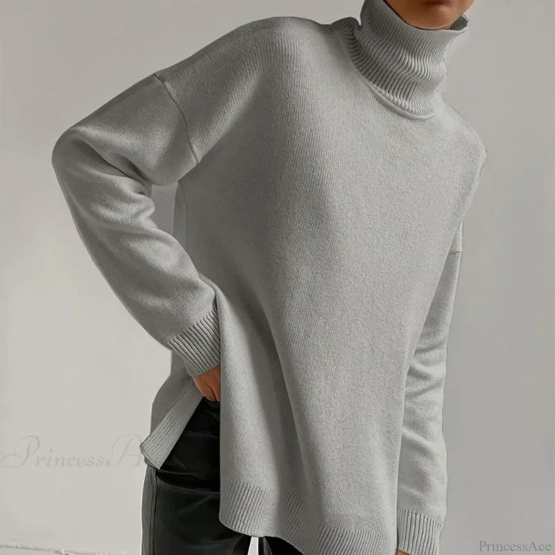 Turtleneck Casual Long-Sleeved Knitted Sweater GRAY / S