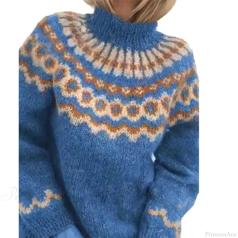 Turtleneck Crochet Streetwear Sweater Blue / S