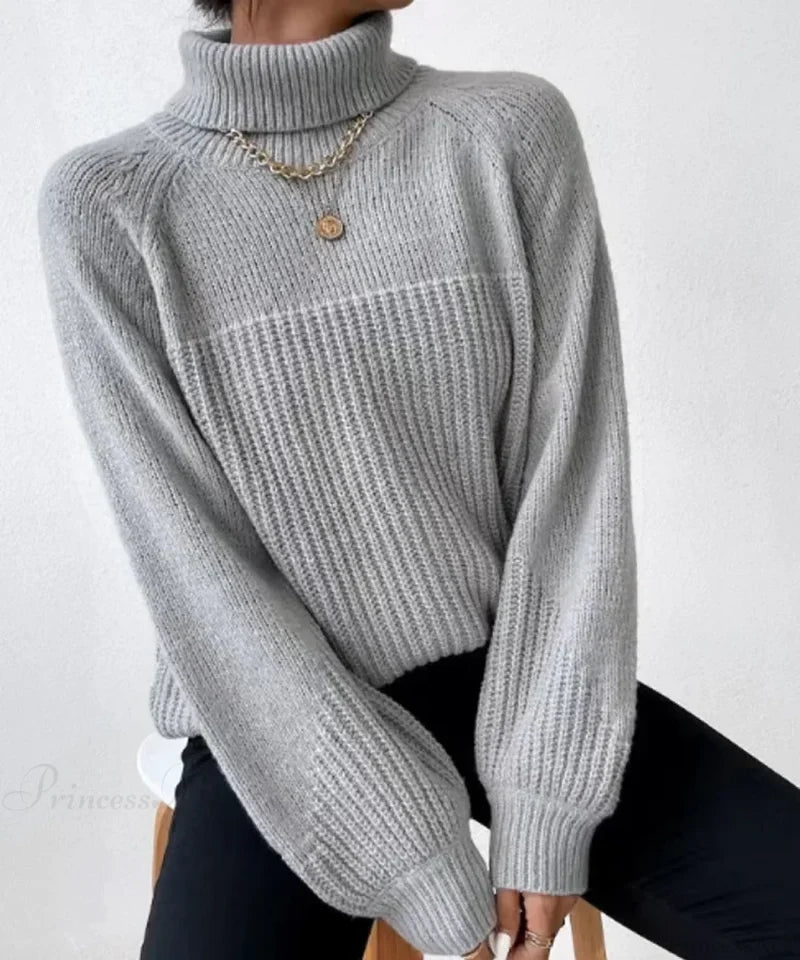 Turtleneck Cross Jacquard Sweater Gray / S