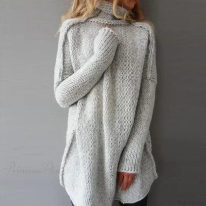 Turtleneck Loose Basic Sweater Dark Gray / S