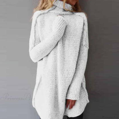 Turtleneck Loose Basic Sweater White / S
