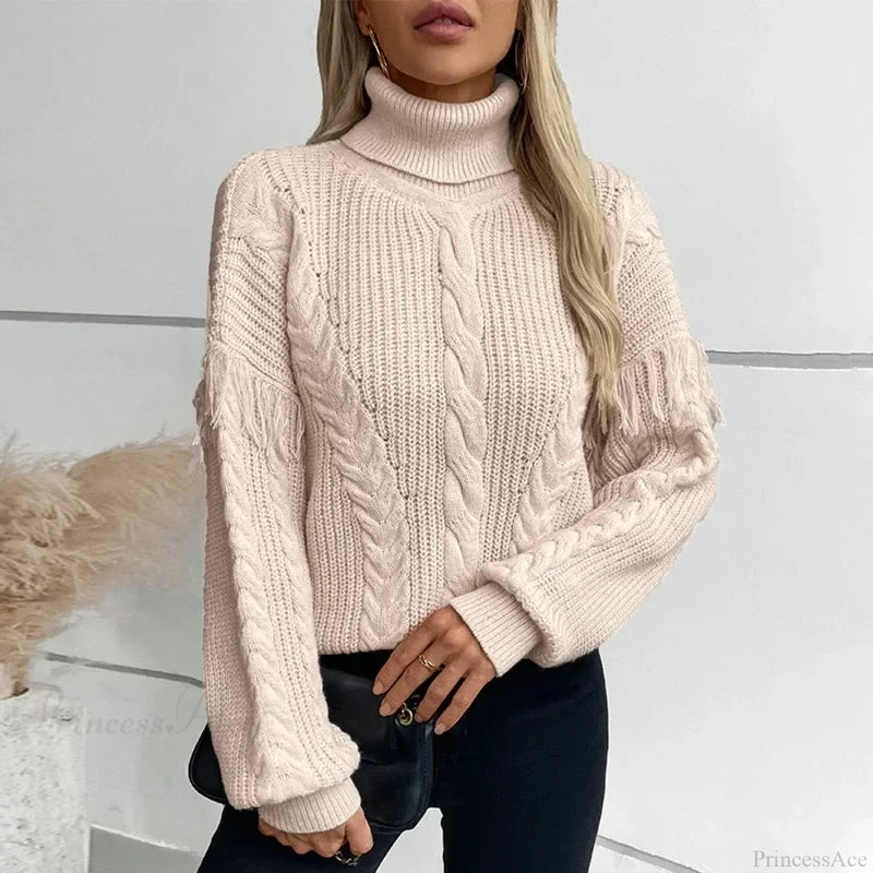 Turtleneck Streetwear Kintted Sweater Apricot / S