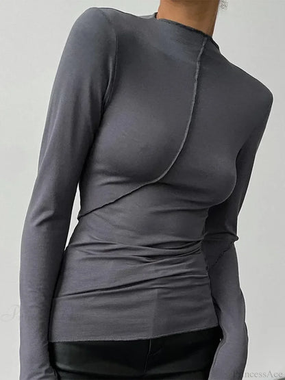 Turtleneck Y2K Long Sleeve Casual Slim Fit Knit Top knittop-250126