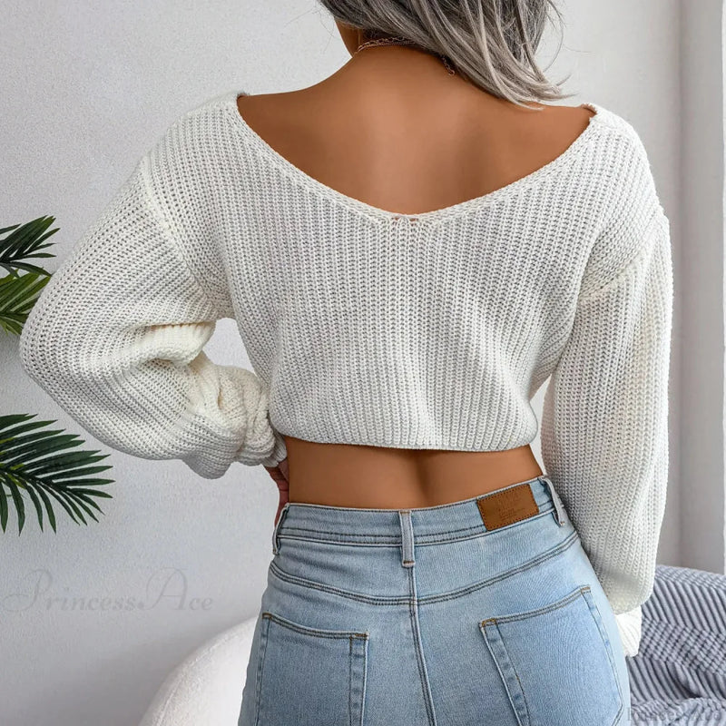 Twist Front V Neck Crop Sweater
