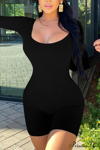 U Neck Bodycon Rompers - Long Sleeve