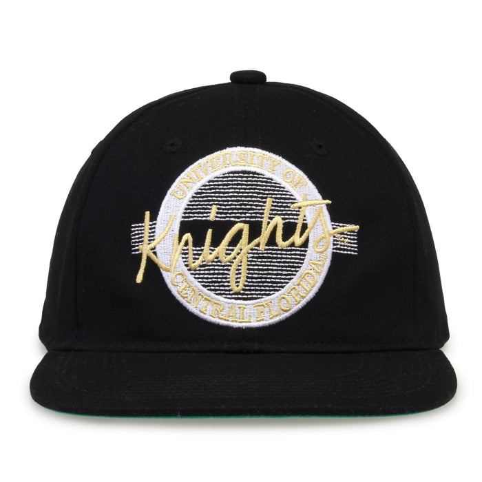 UCF Retro Circle snapback hat in black, front view