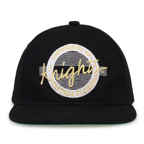 UCF Retro Circle snapback hat in black, front view