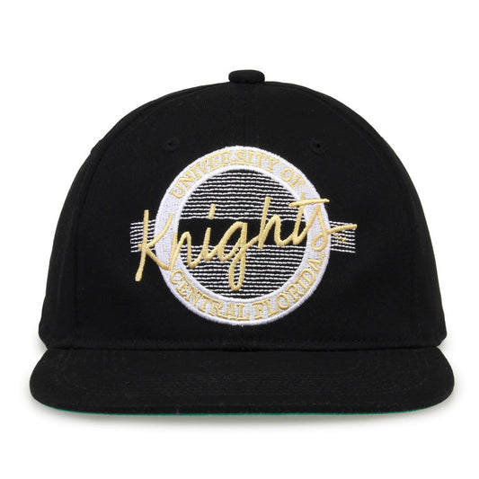 UCF Retro Circle snapback hat in black, front view