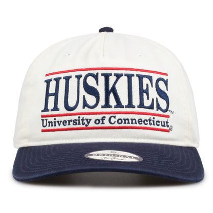 UConn Original Bar snapback hat with embroidered school design, front view