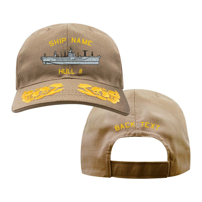 U.S. Navy Custom Ship Cap - Coyote - Admiral Scrambled Eggs -Blue Ridge Class Amphibious Command Ship Hats and Caps