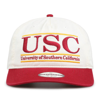 Southern Cal Original Bar snapback hat with embroidered school design, front view
