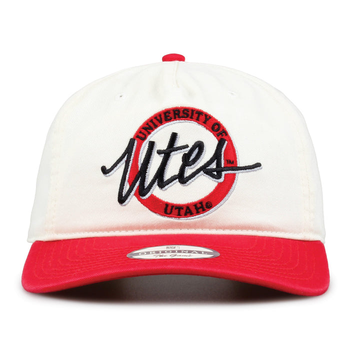 Utah Original Circle snapback hat with embroidered school design, front view