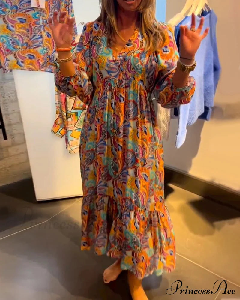 V Neck A-Line Maxi Dress Dresses