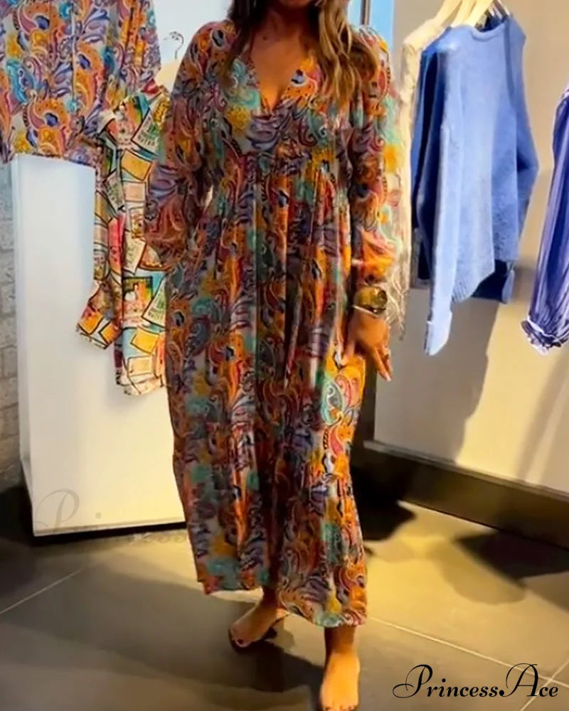 V Neck A-Line Maxi Dress Dresses