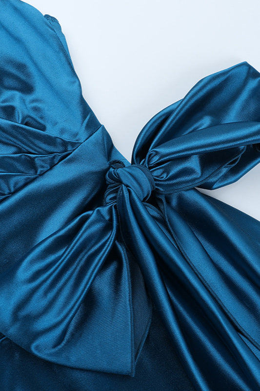V-Neck Bow Tie Waist-Cinched Bodycon Party Dress