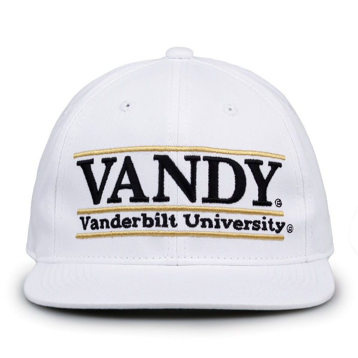 Vanderbilt Retro Bar snapback hat in white, front view