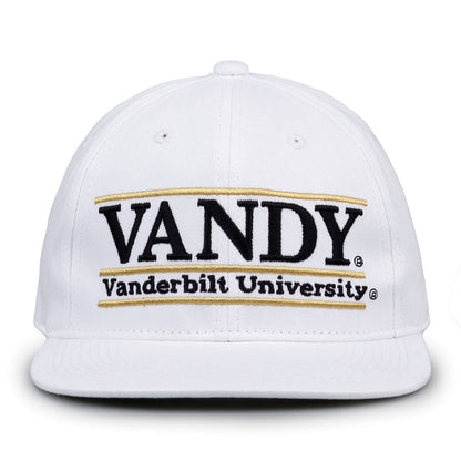 Vanderbilt Retro Bar snapback hat in white, front view
