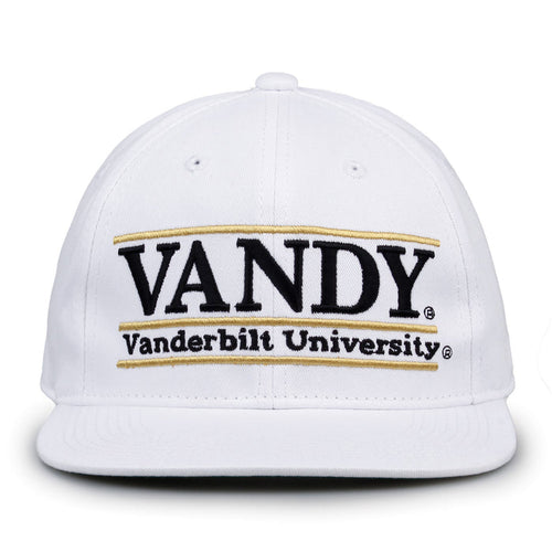 Vanderbilt Retro Bar snapback hat in white, front view
