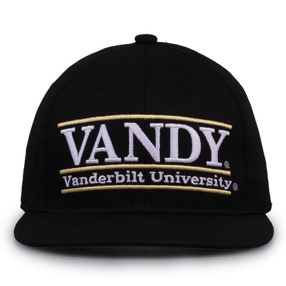 Vanderbilt Retro Bar snapback hat in black, front view
