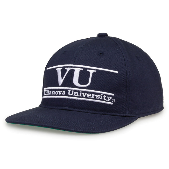 Villanova Retro Bar snapback hat in navy, angled view