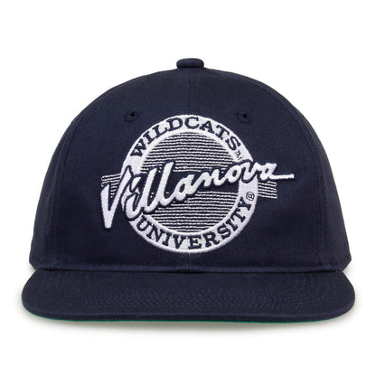 Villanova Retro Circle snapback hat in navy, front view