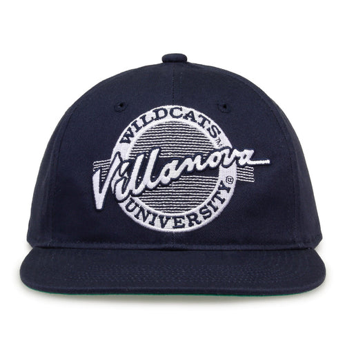 Villanova Retro Circle snapback hat in navy, front view