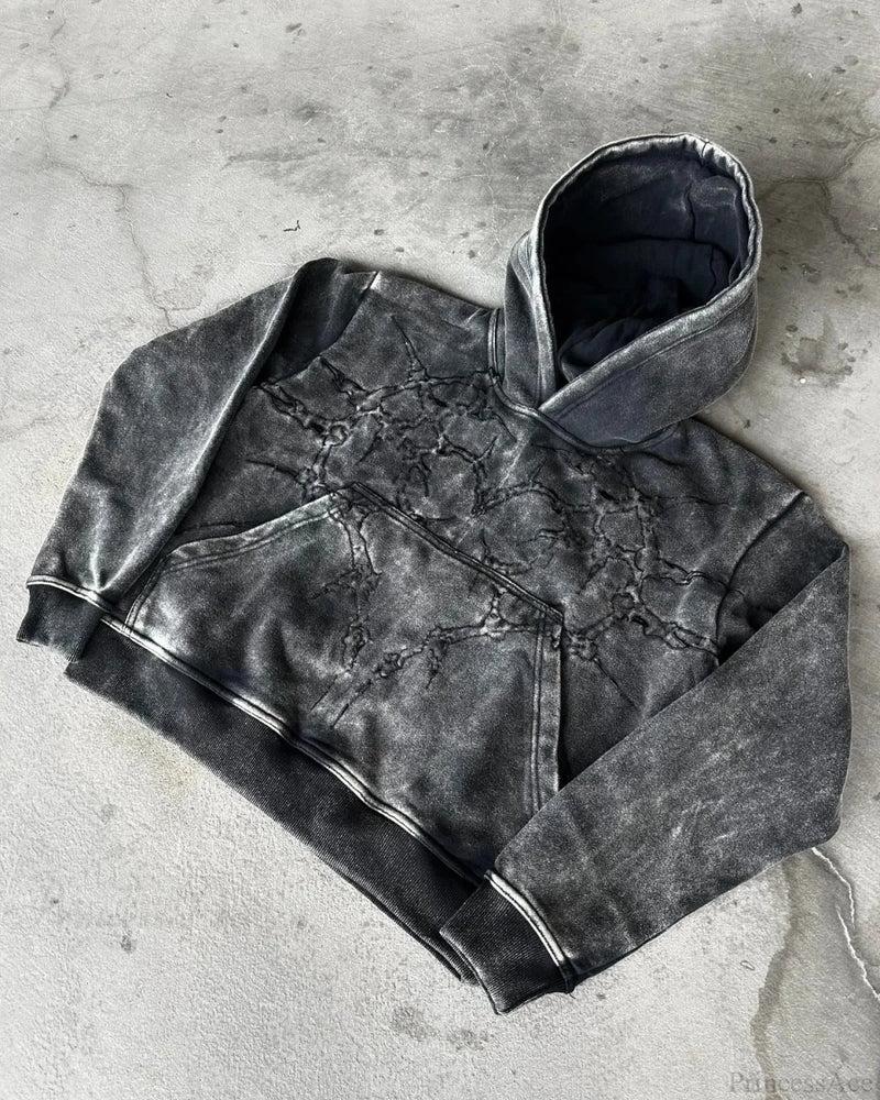Vintage Embroidery Oversized Hoodie BLACK / M