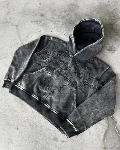 Vintage Embroidery Oversized Hoodie BLACK / M