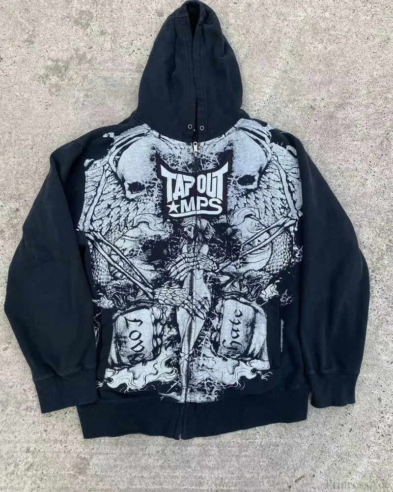 Vintage Gothic Skull Zip Up Hoodie black 2 / S