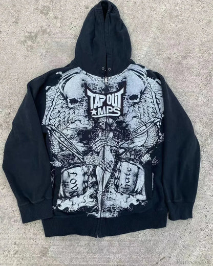 Vintage Gothic Skull Zip Up Hoodie black 2 / S