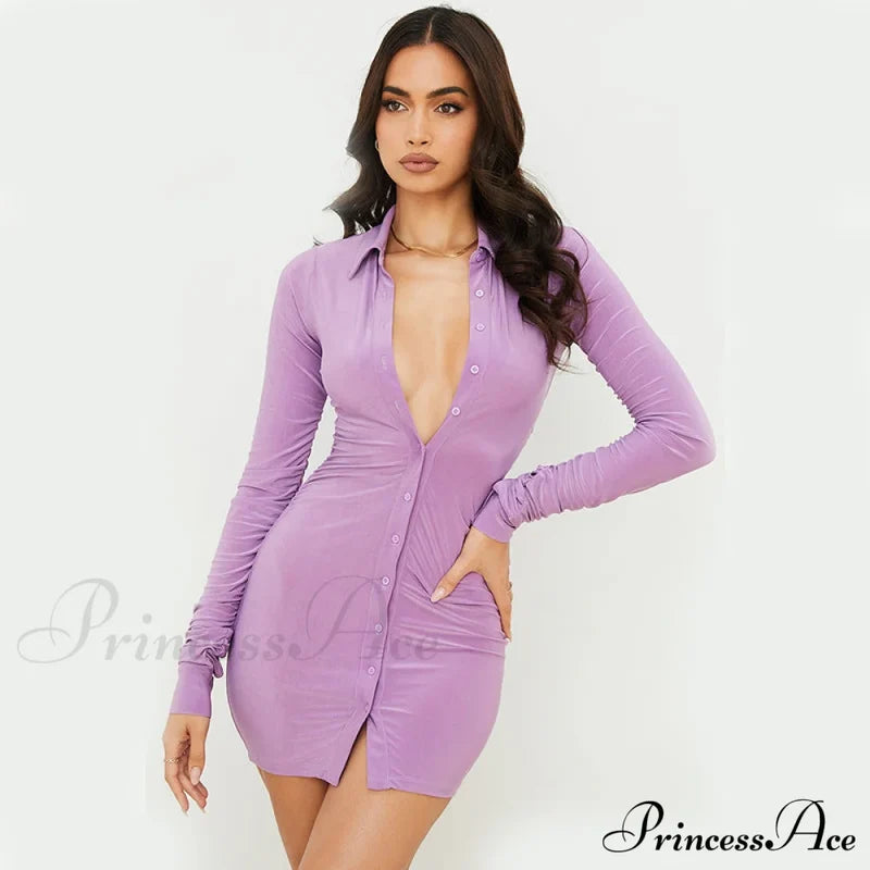 Vintage Single-Breasted Mini Dress For Summer M / Gray Dresses