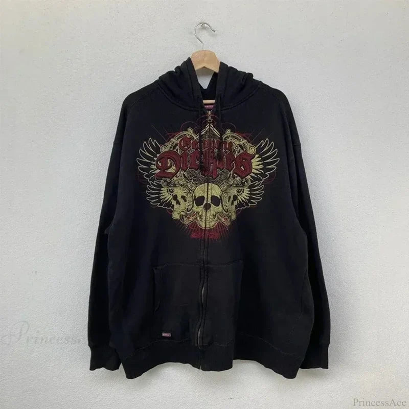 Vintage Skull Rose Print Hoodie black 5 / S