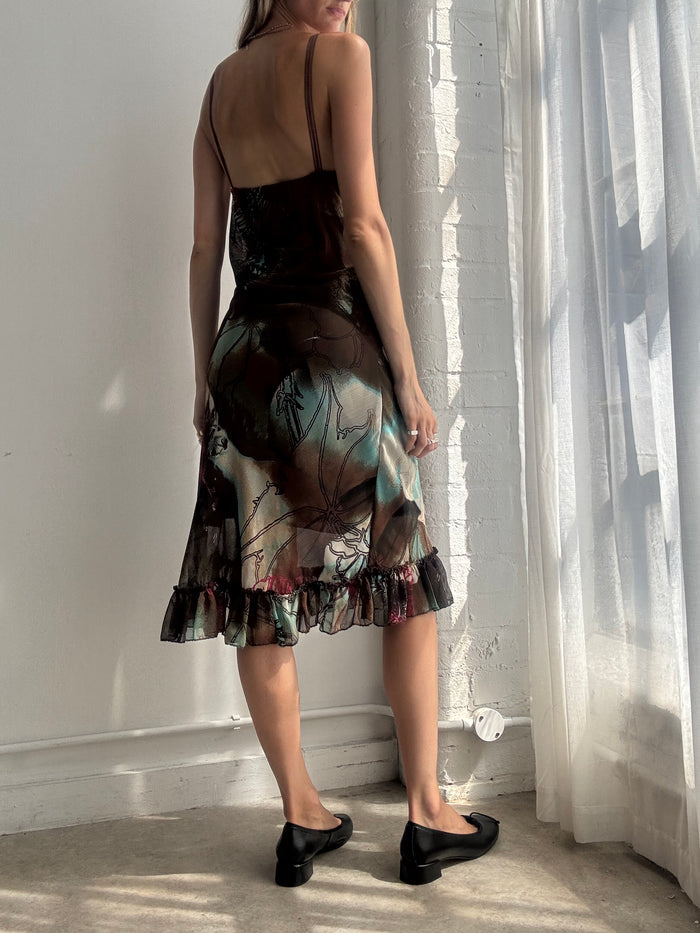 Vintage Y2K Abstract Mesh Slip Dress - Size S/M