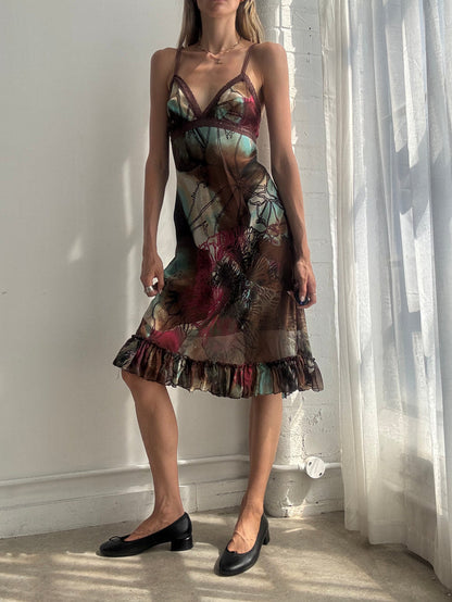 Vintage Y2K Abstract Mesh Slip Dress - Size S/M