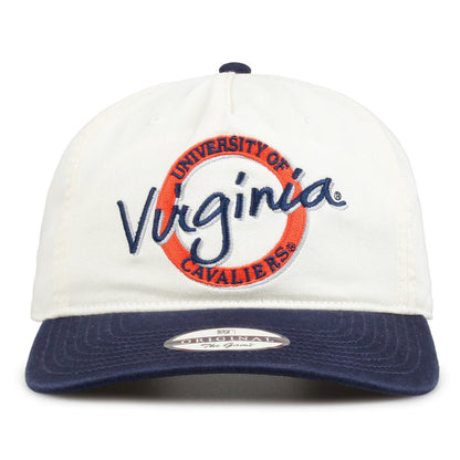 Virginia Original Circle snapback hat with embroidered school design, front view