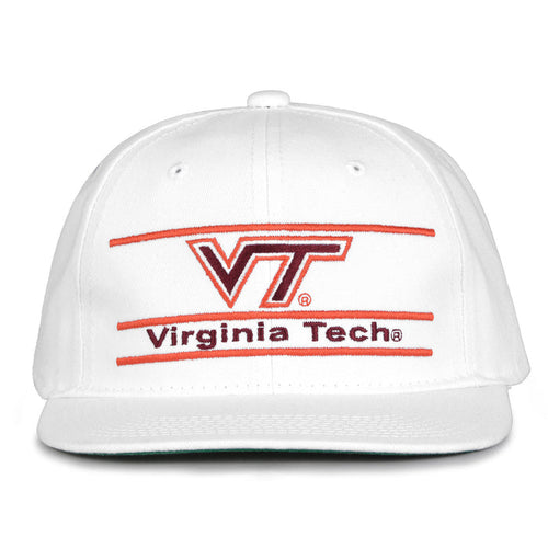 Virginia Tech Retro Bar snapback hat in white, front view