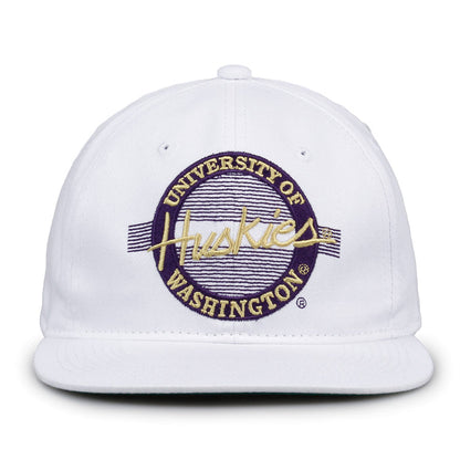 Washington Retro Circle snapback hat in white, front view