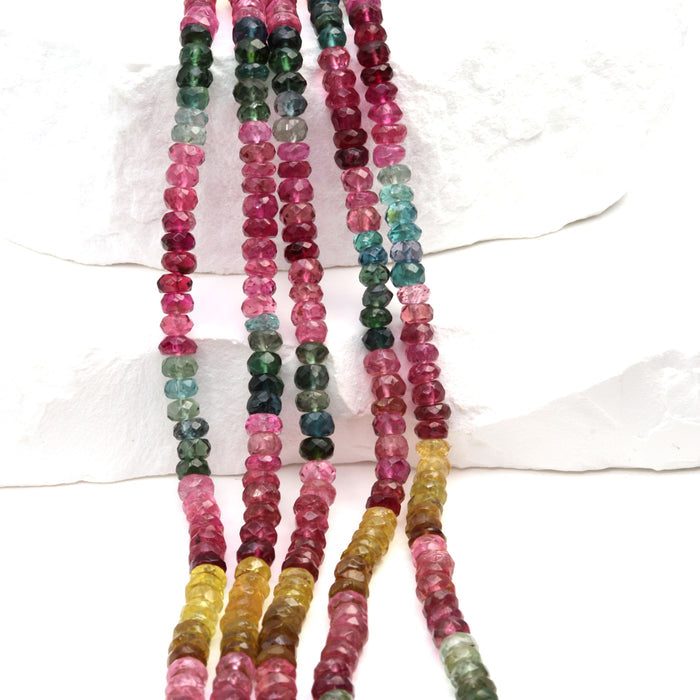 Watermelon Tourmaline 4mm Hand Faceted Rondelles Bead Strand