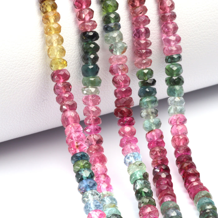Watermelon Tourmaline 4mm Hand Faceted Rondelles Bead Strand