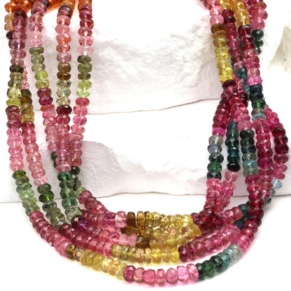 Watermelon Tourmaline 4mm Hand Faceted Rondelles Bead Strand