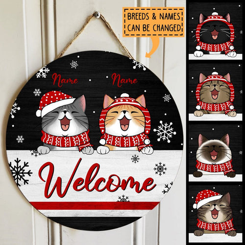 Welcome - Black Background - Custom Quote - Personalized Cat Christmas Door Sign