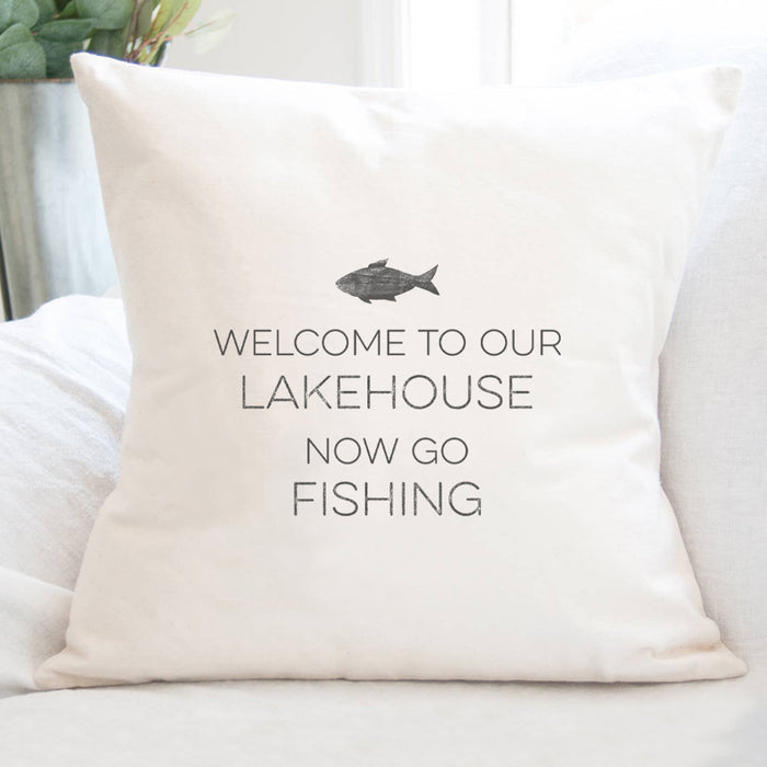 Welcome Lakehouse (Fish) - Square Canvas Pillow