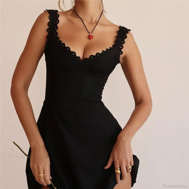White Knitted Lace Mini Dress Black / S minidress-250223