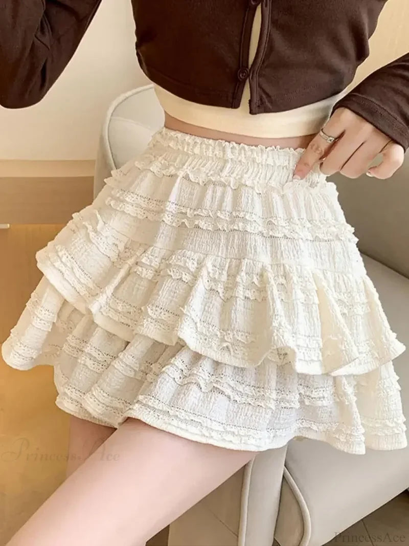 White Lace Spring Cake Skirt skirts-250223