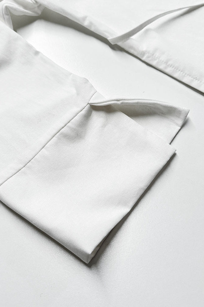 White Long Sleeve Tie Front Linen Blouse