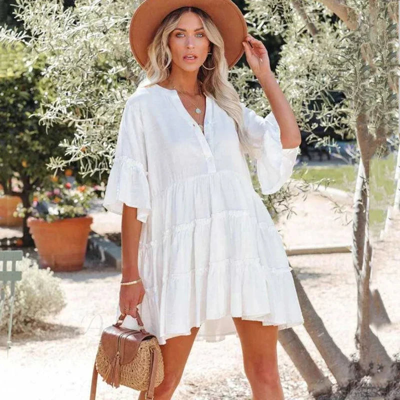 White Mini Dress Holiday Beach Wear White / One Size bohodress-250126